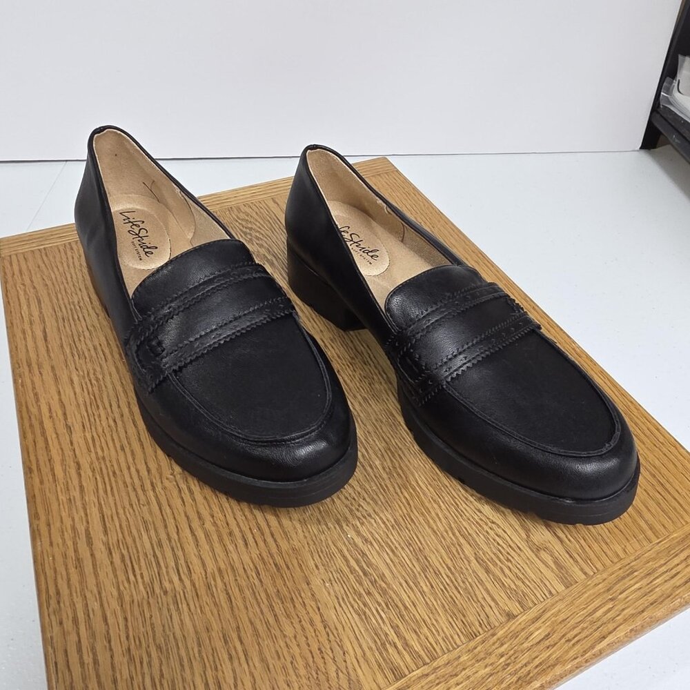 LifeStride Shoes Womens Size 8.5 Black Loafers Comfort Slip On Casual Work